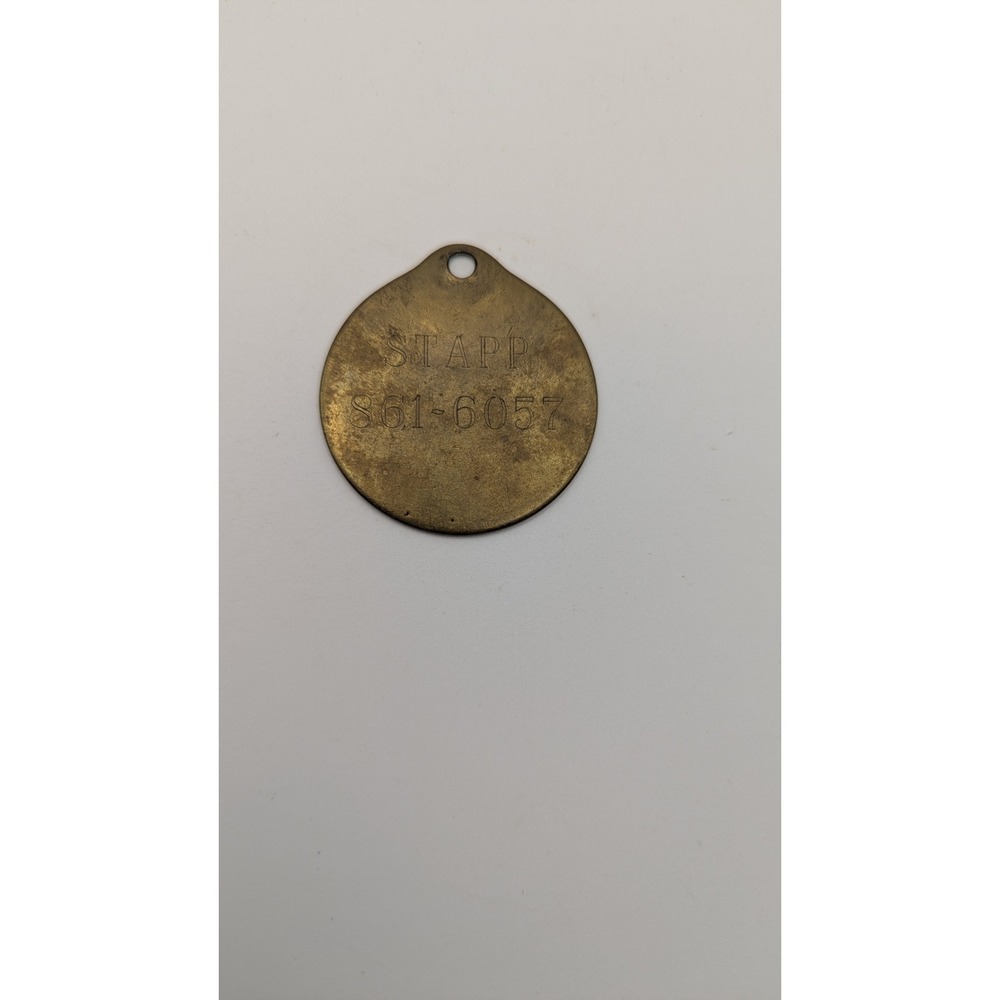 Vintage Solid Brass Round ID Tag Stamped STAPP 861-6057 Industrial Keychain Fob